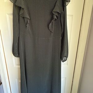 Black and White Polka Dot Long Sleeve Ruffle Dress